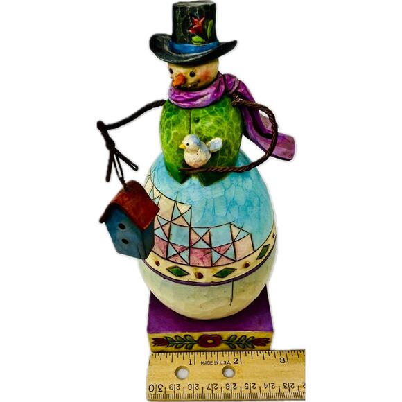 Jim Shore WARM AND COZY 2008 Snowman Figurine with Birdhouse and Bird #4010362 - Picture 9 of 10